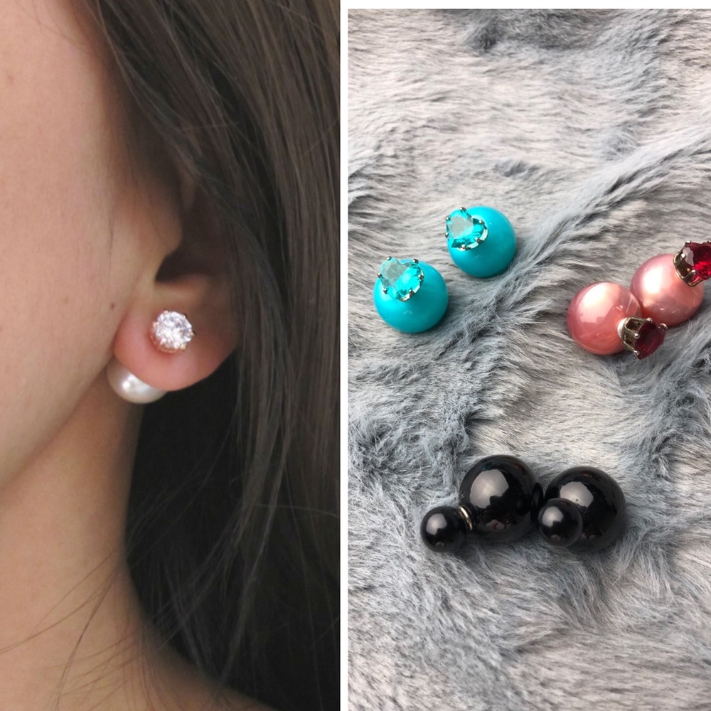 4/$25🛍Double Sided Earrings 3Pairs Blue/Red/Black
